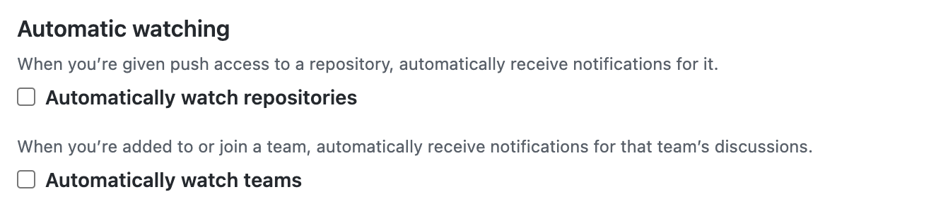 Captura de pantalla de las opciones de "Inspección automática" para equipos y repositorios.