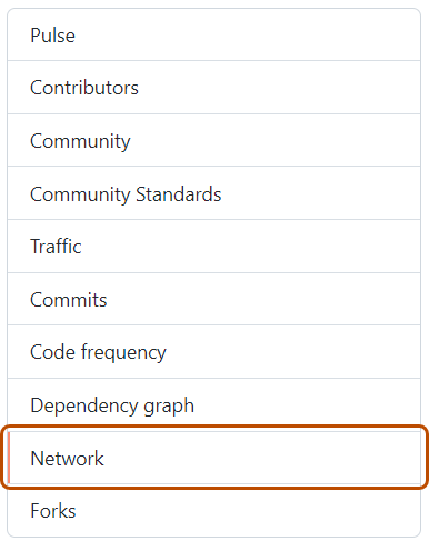 Screenshot der linken Seitenleiste, Die Registerkarte „Netzwerk“ ist mit einem dunkelorangen Rahmen hervorgehoben.