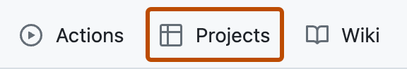 Screenshot, der die Registerkarten eines Repositorys zeigt. Die Registerkarte „Projekte“ ist orange umrandet.